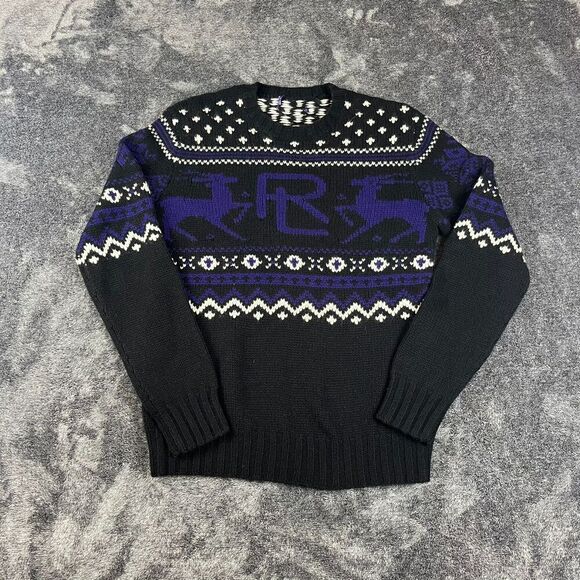 Ralph Lauren Purple Label Hand Knit Cashmere Fair Isle Black Purple NWOT M *Read - Picture 1 of 9